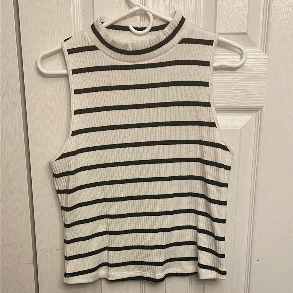 Old Navy Black and White Striped Muscle Tee